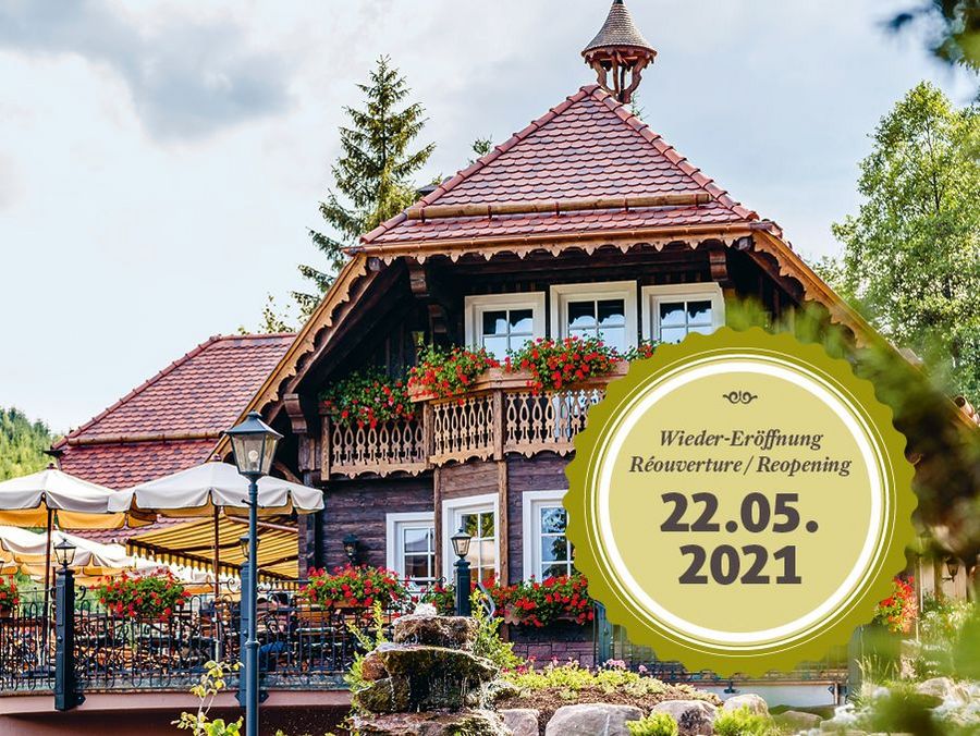 Flyer auf dem der Forellenhof zu sehen ist und auf dem die Neueröffnung am 22.05.2021 beworben wird